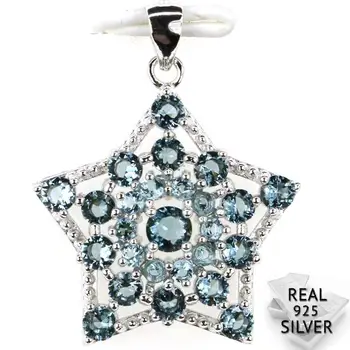 

Guaranteed Real 925 Solid Sterling Silver 2.7g 2018 New Designed Star Shape London Blue Topaz CZ Ladies Pendant 30x23mm