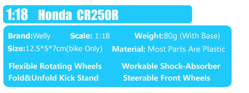 1:18 мини welly honda cr250r CR мотоцикл для мотокросса из металла Diecasts& Toy Vehicles масштабная модель велосипеда эндуро dirt toy car kid