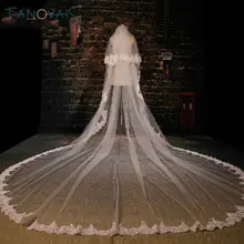 Белый Потрясающий Собор Поезд Свадебная Фата Кружева Аппликация Тюль Длинные Фаты Свадебные Аксессуары