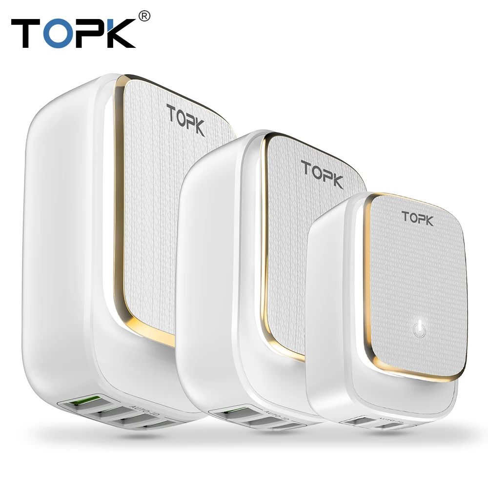 TOPK светодиодный фонарь для авто-ID мобильного телефона зарядное устройство многопортовый ЕС и США штекер USB зарядное устройство 2 3 4 USB тарвел...