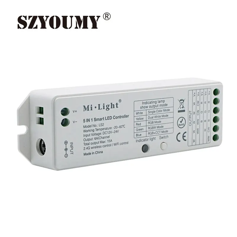 

SZYOUMY Mi-Light LS2 5in1 RF 2.4G RGBW RGB+CCT RGBWW LED Controller Dimmer WiFI WLAN APP 20pcs DHL Ship