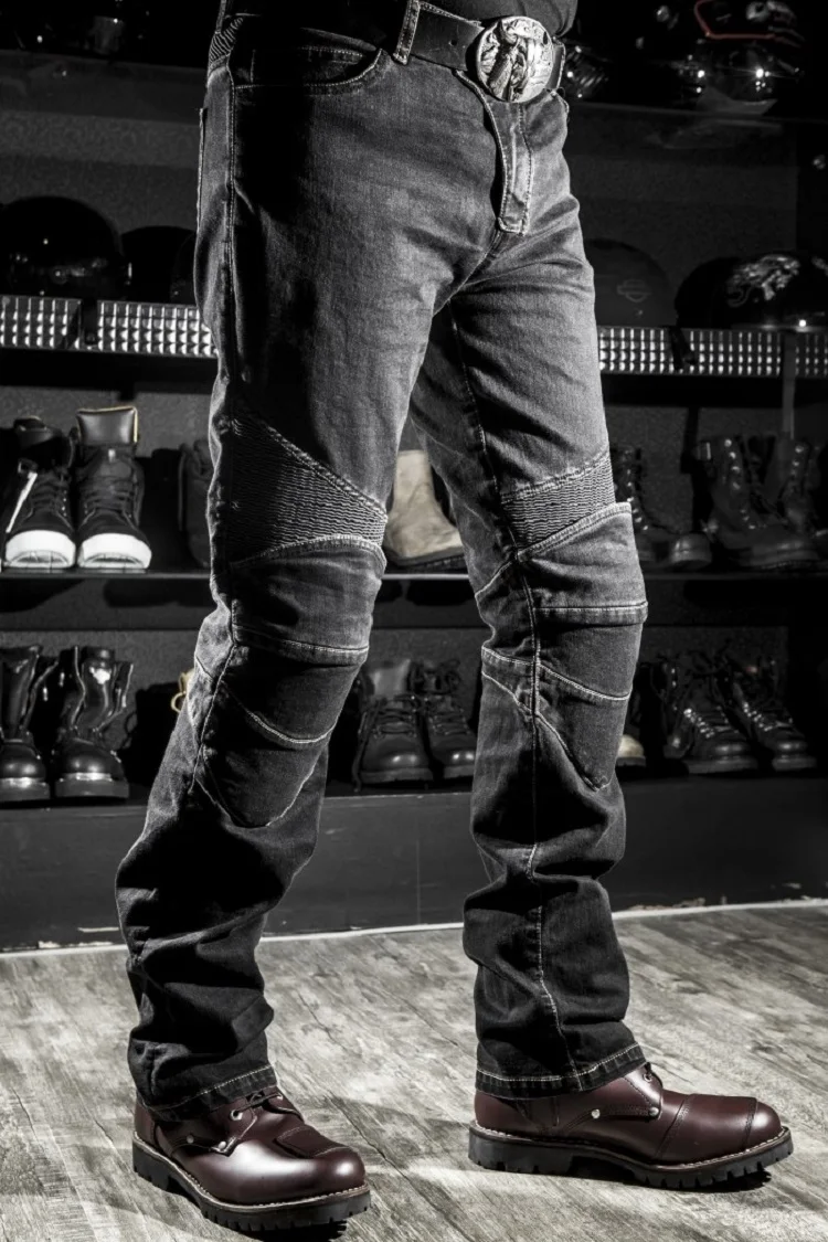 Мужские черные байкерские джинсы, мотоциклетные джинсовые штаны, мужские Стрейчевые оригинальные штаны для бездорожья, защитная одежда Xxxxl размера плюс - Цвет: Черный