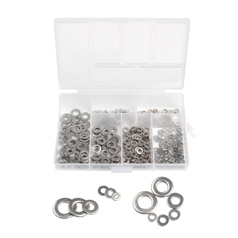 

500Pcs Mulit-size M1.6/M2/M2.5/M3/M4/M5 304 Stainless Steel Flat Washer Plain Washer Gaskets Assortment Kit