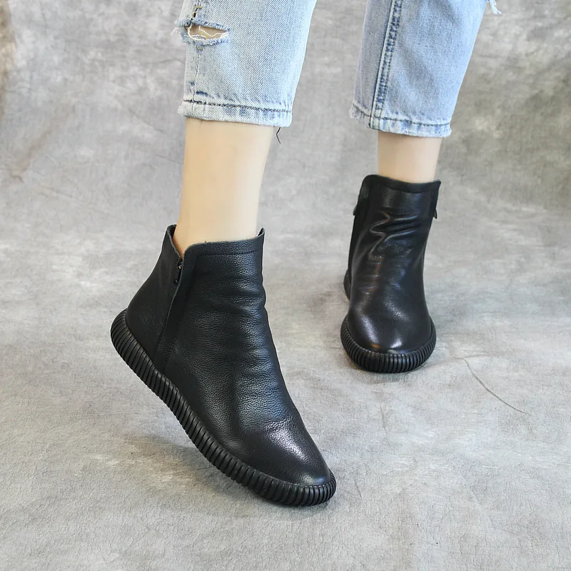 

Women Genuine Leather Ankle Boots Black Low Heels Winter Shoes 2018 Casual Soft Leather Martin Boots For Women Handmade Shoes