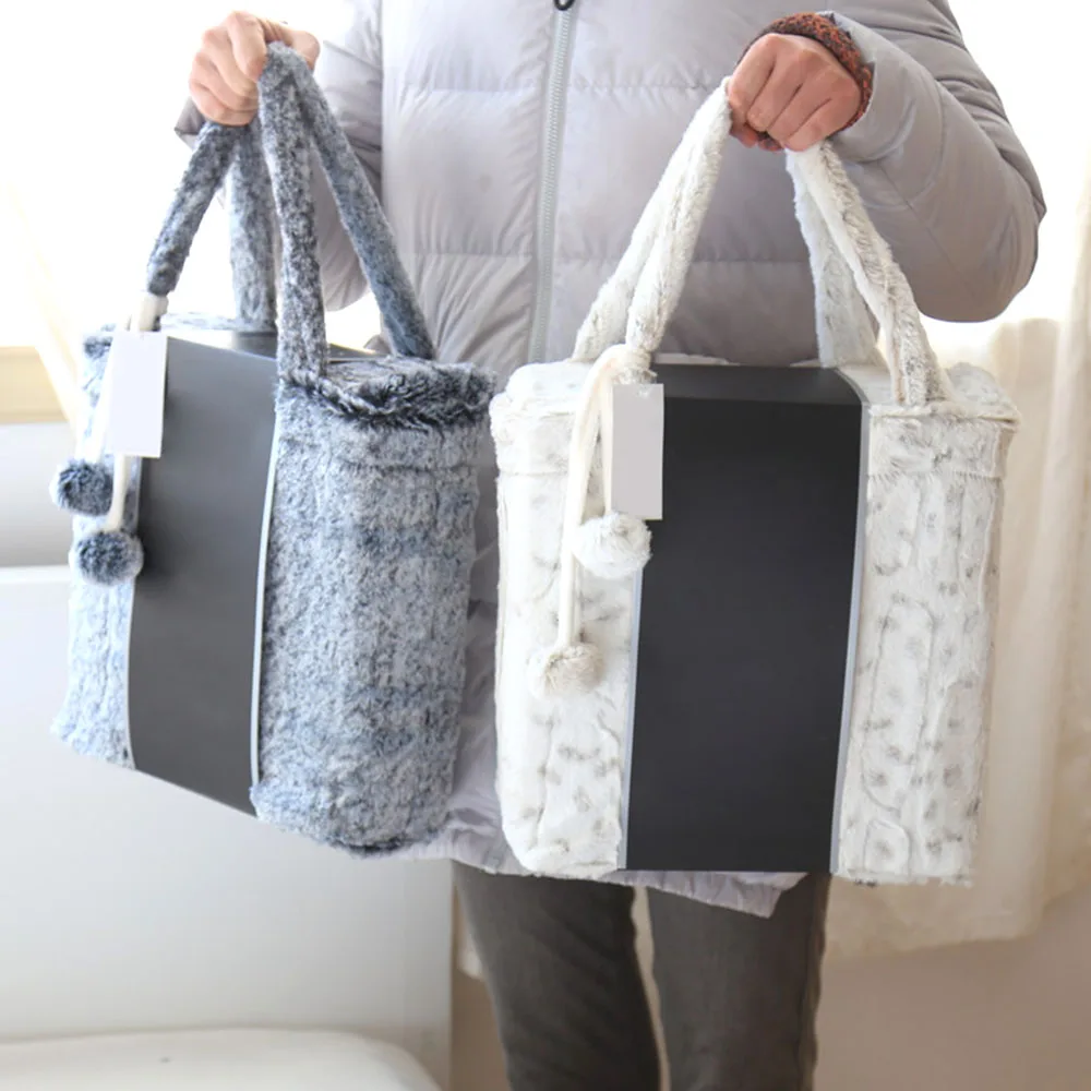 

127*152cm High-end Gift Blanket Imitation Fur Thick Warm Double-layer Plush Blanket with Hand Bag All Season Plaid for Bed Home