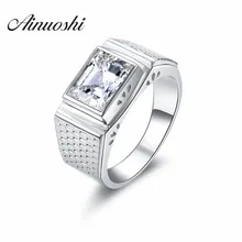 AINOUSHI Luxury Men Ring 3 Ct Lab-Created SONA Ring for Men 925 Sterling Silver Ring Jewelry
