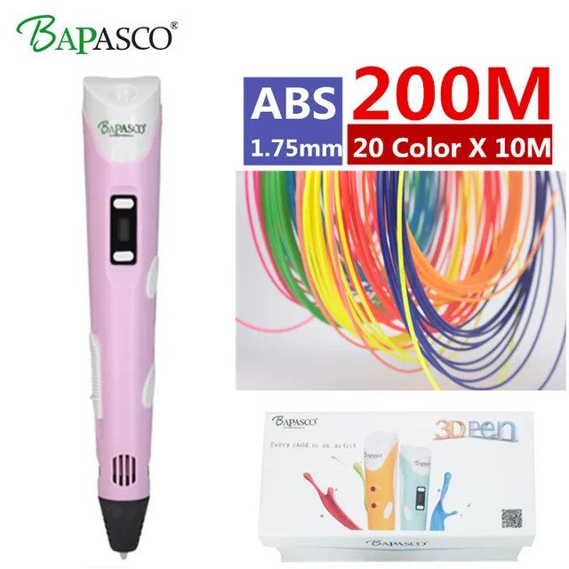 Cheap BAPASCO ABS Filament 3D Printer Pen Non-toxic 3D Pen Magic Printer Pen 3D Drawing For Kids Birthday Present Useful Gifts 3D Pens