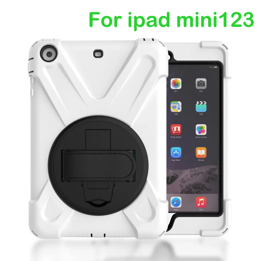 Чехол для Apple iPad mini2 mini3 mini1, Duty противоударный Гибридный Резина Прочный жёсткий защитный чехол Крышка+ подставка+ ремешок - Цвет: White-MN123-SDai