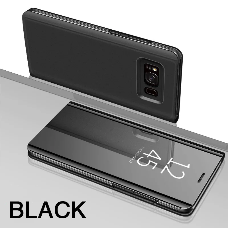 Умный зеркальный флип-чехол для samsung Galaxy A50 S8 S9 A6 A8 плюс Note 8 9 Крышка для samsung A5 A7 A30 подставка чехол Fundas - Цвет: Black