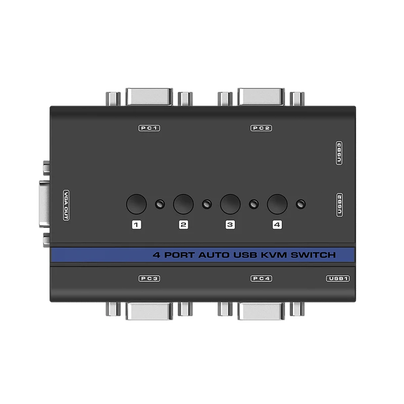 4-Port USB 2.0 KVM Switch with 4 Sets PC1//PC2//PC3//PC4 of Cables for PC Keyboard