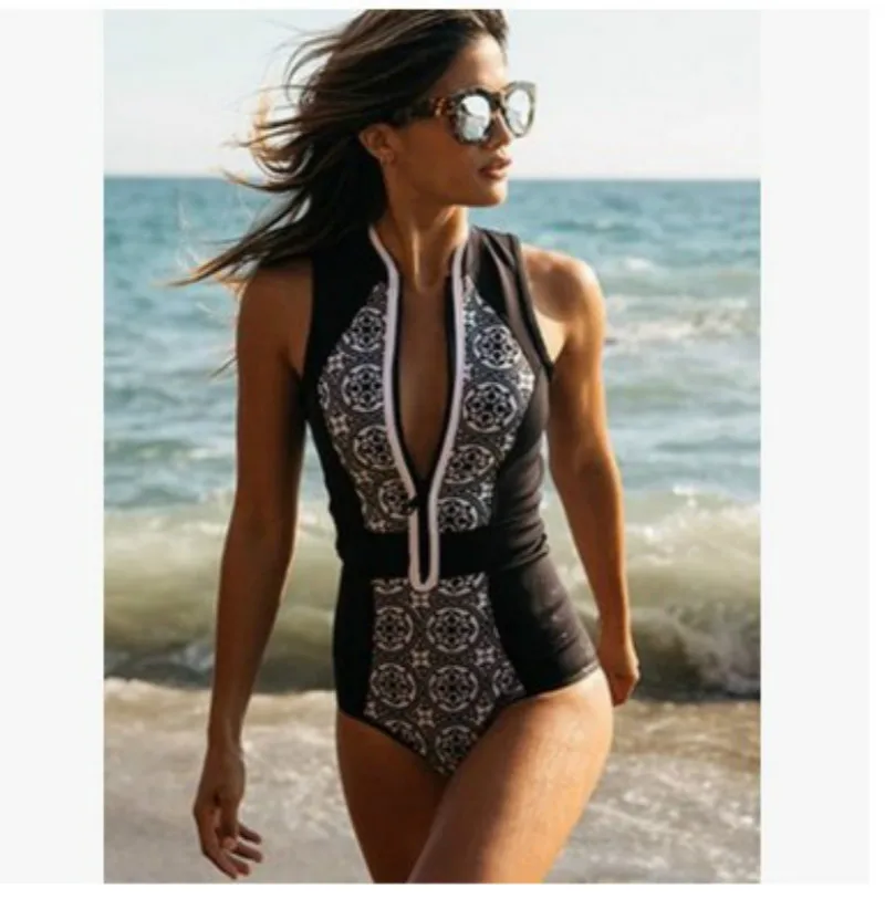 

Women's 2019 hot sale explosions comfortable fashion high quality sexy popular zipper swimsuit geometric print bikini