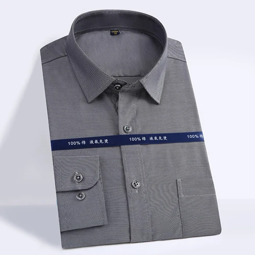 Men's Dark blue Long Sleeve Solid Dress Shirts with Chest Pocket 100% ...