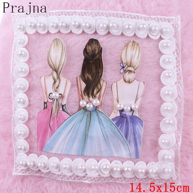 

Prajna Beauty Princess Embroidered Beaded Patches Cloth Fabric Lace Patch Vinyl Sew On Transfer Patches for Clothes Pearl DIY