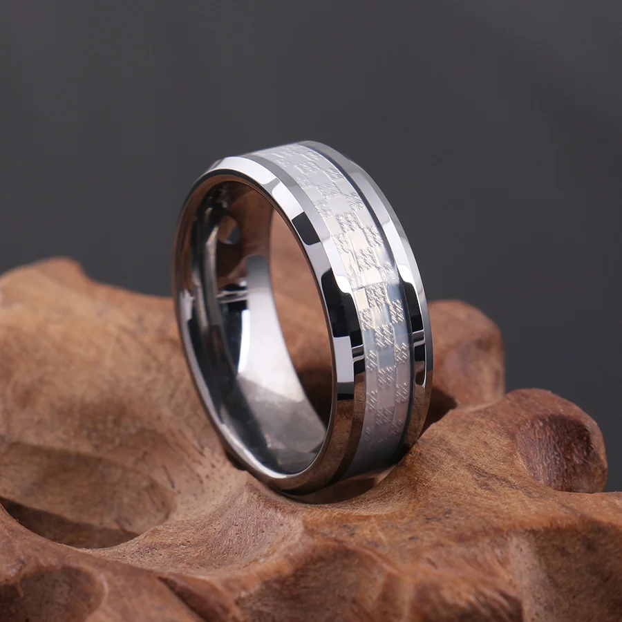 

mens wedding bands tungsten carbide 8mm gold carbon fiber inlayed hi-tech scratch proof wedding tungsten ring - white