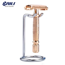 BAILI, Мужская бритва с двойными краями, безопасная бритва, бритва из нержавеющей сплава для бритья бороды+ подставка+ Дорожный Чехол, BD177