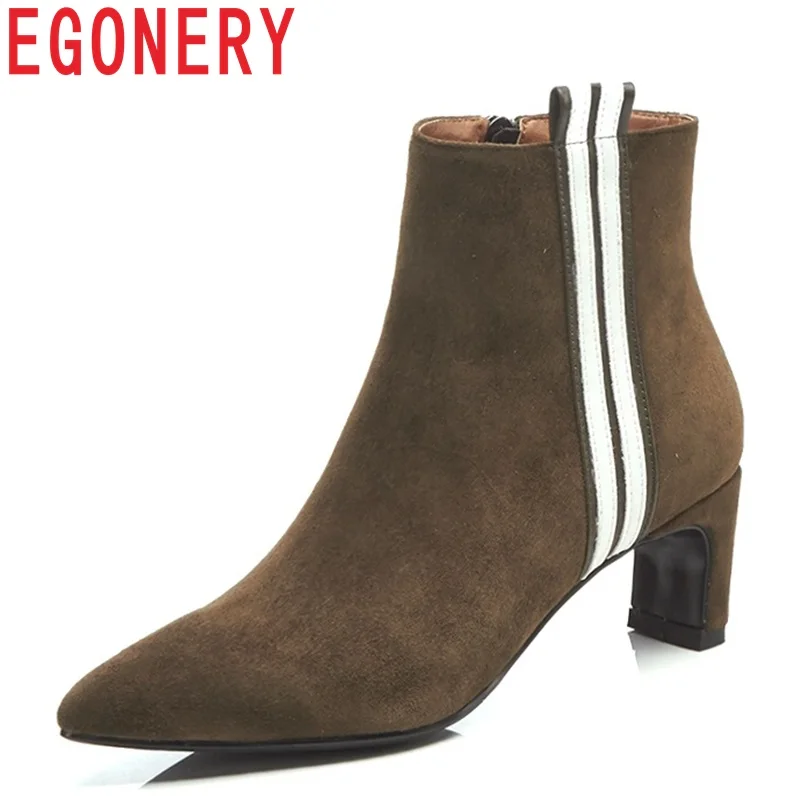 Zipper Égérie 2018 Sexy Haute Mélangées Taille Nouvel khaki Mode Couleurs Bout Pointu Enfant Bottines Grande Style Femmes En Étrange Daim Black Chaussures 7EqUr7