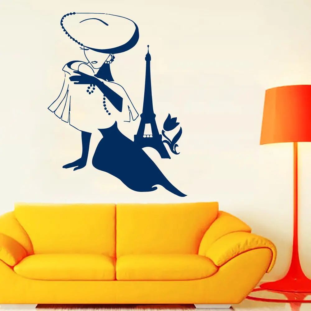 France Wall Decal Girl Paris Vinyl Sticker Eiffel Tower Beauty Salon
