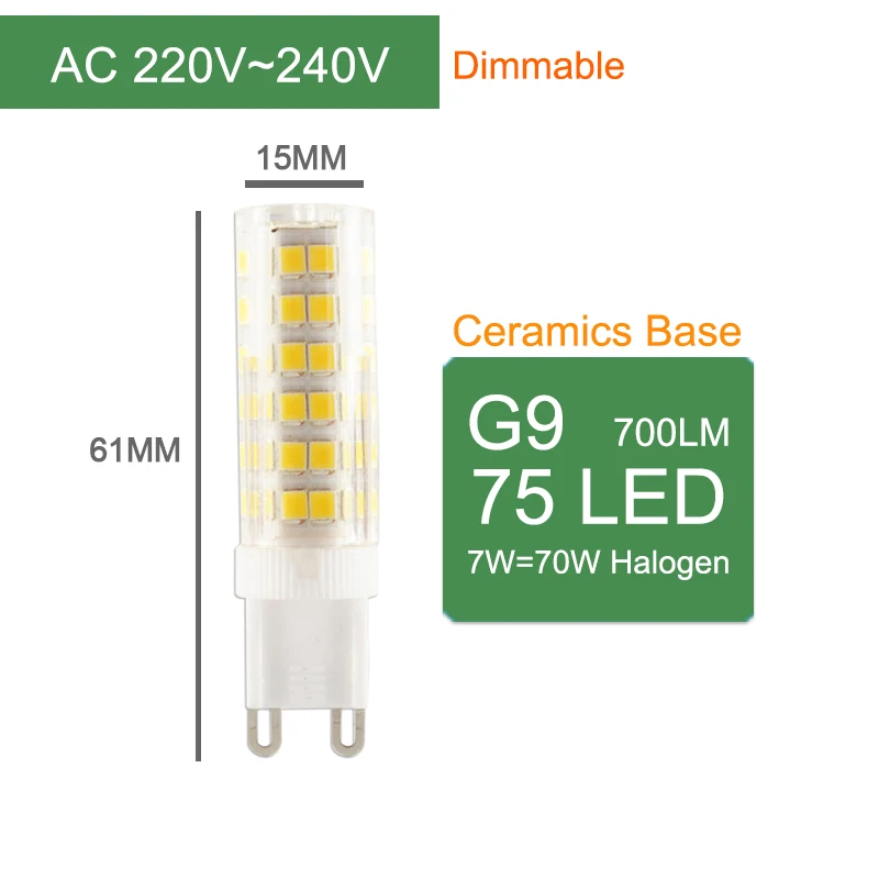 Kaguyahime затемнения светодиодный G4 G9 E14 лампа керамические лампочки DC 12V AC 220V 3W 6W 9W COB G9 светодиодный G4 для сменная галогенн - Испускаемый цвет: G9 75LEDs Dimmable