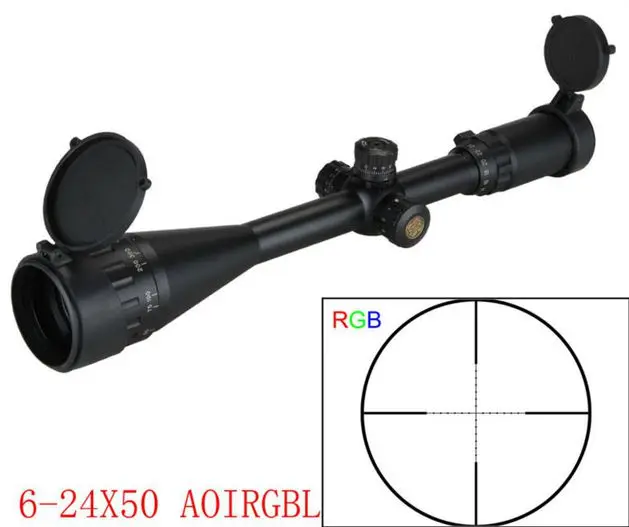 6-24x50 AOIRGB Red Green Blue Dot Sight Rifles Scope Illuminated Tactical Aim Riflescope Hunting Shooting Optics With Mounts boresighter scope alignment device rifles pistols handguns firearms bore sight kit