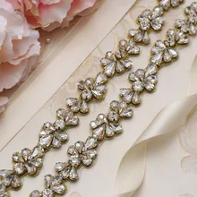 MissRDress простой тонкий пояс невесты золотые стразы свадебный пояс Хрустальный цветок свадебный пояс для невесты платья невесты JK808