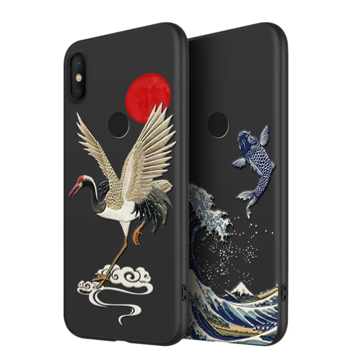 

Shockproof Silicone Phone case For Xiaomi Redmi Note 7 Pro Note7 Global cover with Great Emboss Wave Carp 3D relief case
