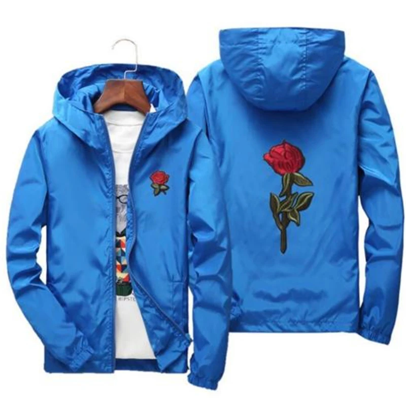 Mens Hoodies Couple Rose Embroidery Casual Jacket Hooded Coat Zipper Up Overcoat Autumn Winter Windbreaker Tracksuit