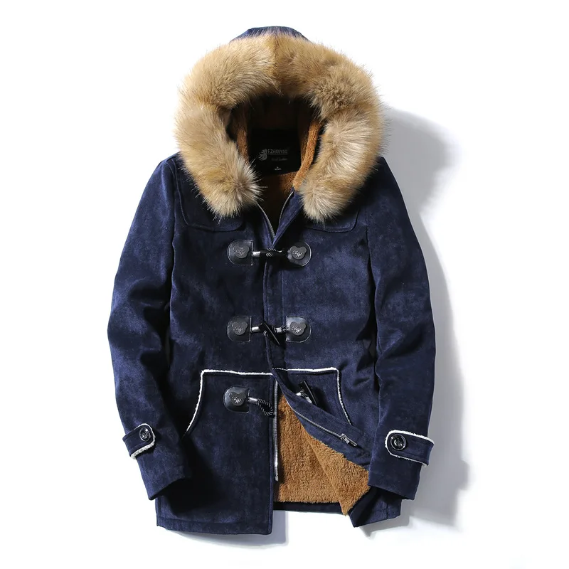 Longue Section Explosion Amateurs Dans Peau Aliexpress La Poitrine Bleu Hommes Unique gris Daim Et De Manteau Chaud Fourrure kaki En Coton Col ZpnpU6fxq