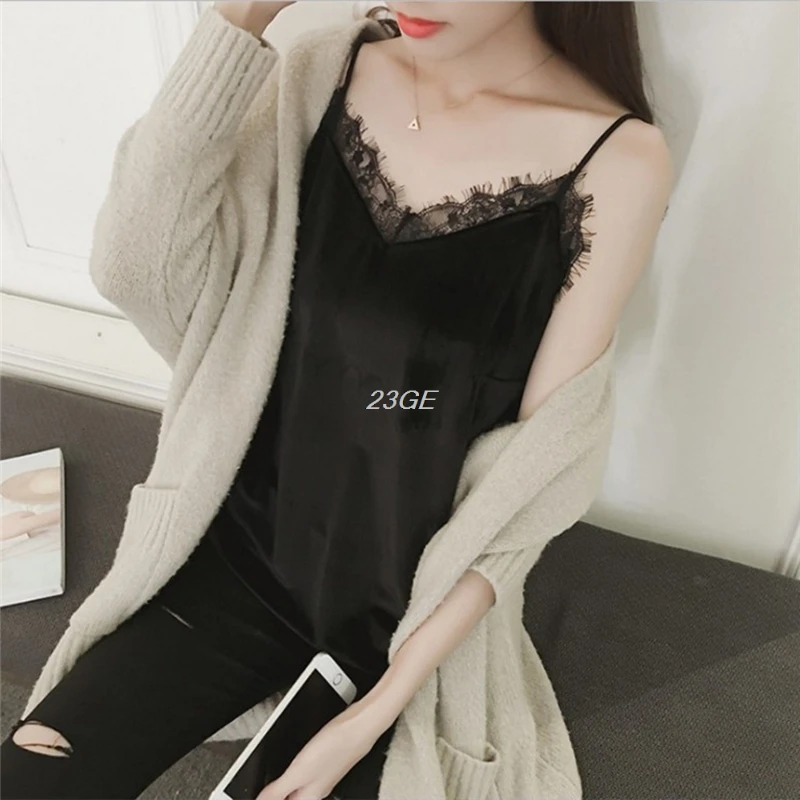 2017 Sexy Women Pleuche Eyelash Lace Sling Camisole V-neck Vest Slim Tank Tops APR5_30 2017 Sexy Women Pleuche Eyelash Lace Sling Camisole V-neck Vest Slim Tank Tops APR5_30