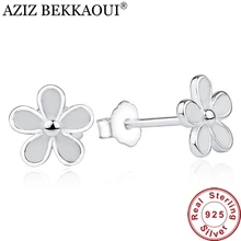 Европейская оригинальная Милая ромашка из стерлингового серебра 925 пробы, серьги-гвоздики для женщин, белая серьга с эмалевым цветком, Стерлинговое серебро, ювелирные изделия