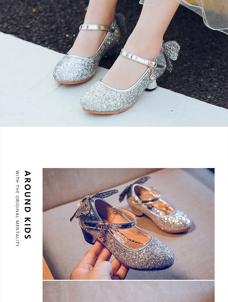 Fantasy fashion sequins Girls high heel princess shoes spring and autumn new Korean version butterfly children's shoes