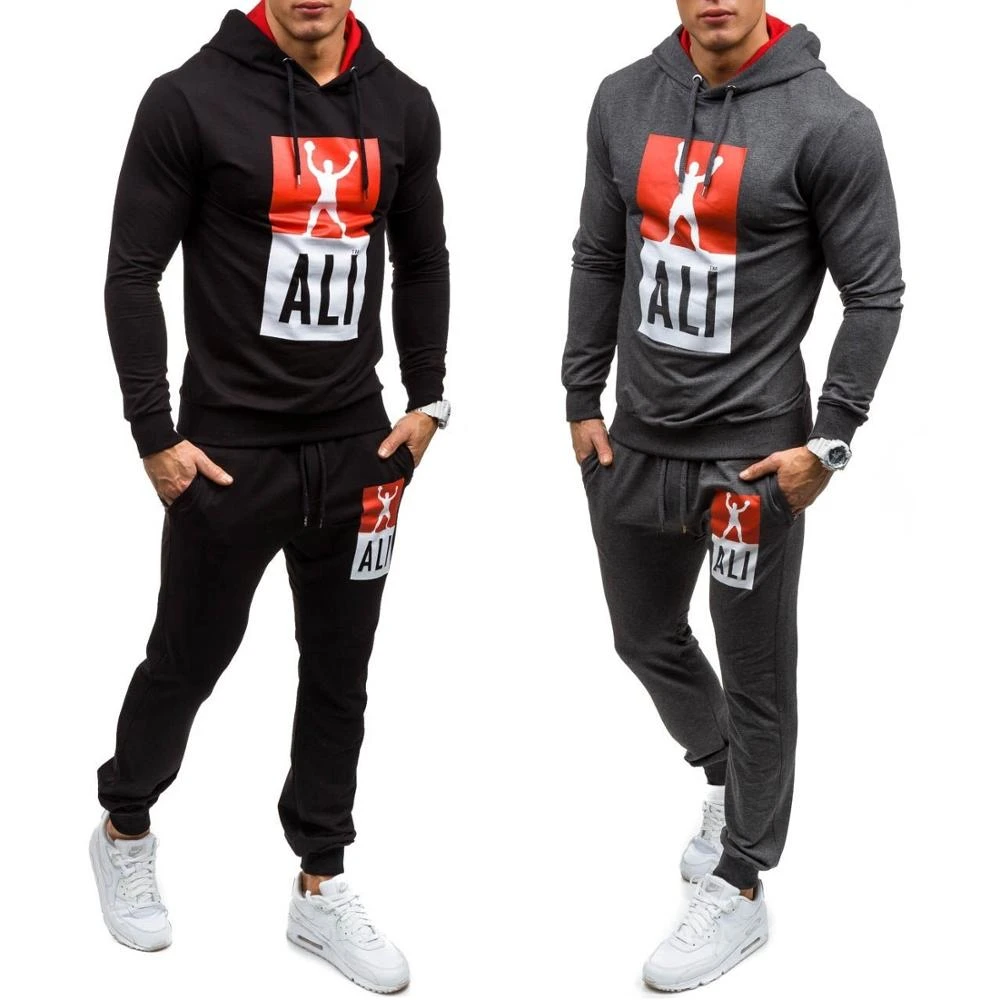 Traje deportivo para hombre, 2 piezas, Tops y pantalones, Jogger, ropa deportiva informal a juego, chándal para hombre, ropa deportiva para gimnasio 2019|Conjuntos para - AliExpress