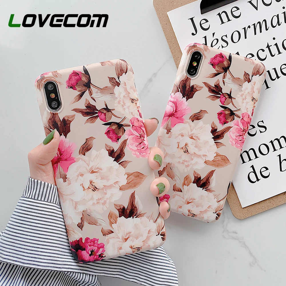 

LOVECOM Vintage Flower Phone Case For iPhone 11 Pro Max XR XS Max XS X 7 8 6S Plus Soft IMD Full Body Cover Phone Back Cover