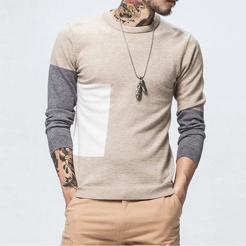 Mens Japanese crew neck sweater men 2019 spring clothes dress patchwork pullover male hip hop streetwear Asian size SW14