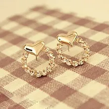 Корейские модные ювелирные изделия в форме сердца персикового сердца серьги гвоздики для женщин полукруг 4ED172