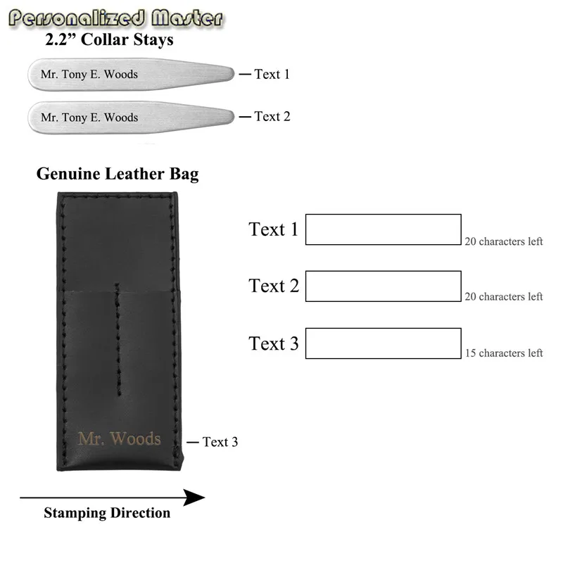 Индивидуальный мастер заказной воротник из нержавеющей стали остается для мужчин платье рубашка жесткости в кожаный чехол держатель бумажник набор - Окраска металла: 2.2inch engraving