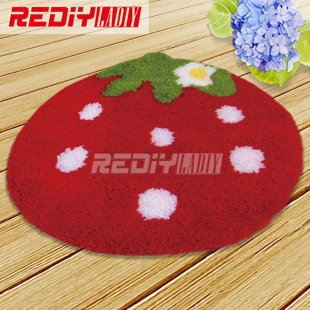 

Latch Hook Rug 100% Acrylic Yarn Cushion DIY Carpet Rug Set for Embroidery Floor Mat Red Strawberry Pre-Printed Canvas Crafts