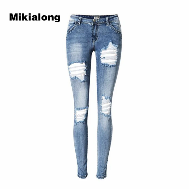 2017 Low Waist Hole Denim Jeans Woman Sexy Slim Ripped Jeans for Women