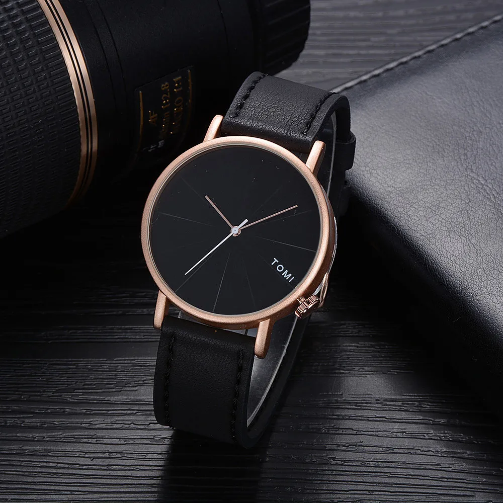 

TOMI Fashion Casual Men's Watch Bussines Retro Design PU Leather Round Band Men Clock Quartz Wrist Watches orologio uomo