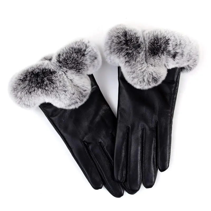  Women Leather Gloves Autumn Winter Warm Rabbit Screen Gloves Hand Gloves guantes eldiven handschoenen 40FE1406