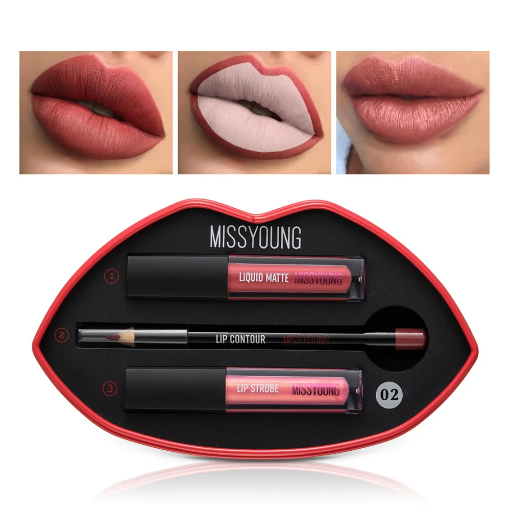 

Lip Glaze Lip Liner Pen Set Matte Shining Liquid Lipstick Lasting Lips Makeup Cosmetic Kit Women Sexy Lipstick Liner Set