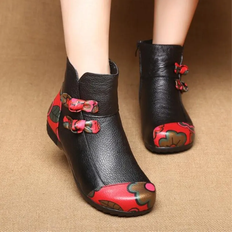 Г., новая модная зимняя повседневная женская обувь в стиле ретро теплые женские ботинки из воловьей кожи большого размера популярная модель, Национальный стиль - Цвет: Черный