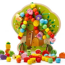 Прямая 1 компл. головоломка Монтессори Образовательные красочные деревянные Игрушечные лошадки дерево из бисера Деревянный Игрушечные лошадки для детей Рождественский подарок