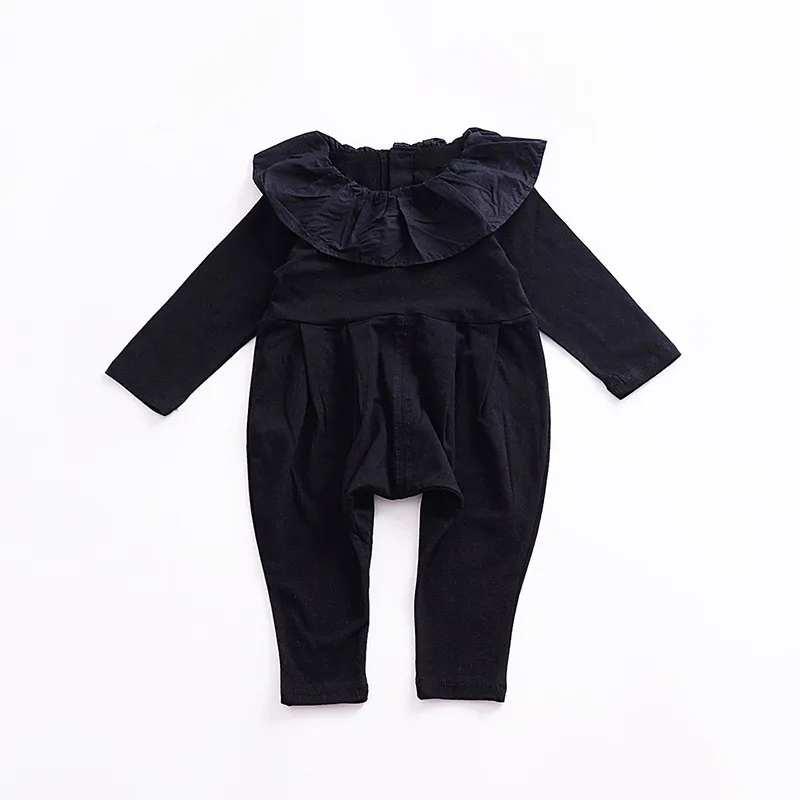Короткие модные хлопковые мягкие детские комбинезоны для новорожденных; однотонные удобные комбинезоны с длинными рукавами и круглым вырезом для маленьких девочек; одежда для активных детей в Корейском стиле - Цвет: black