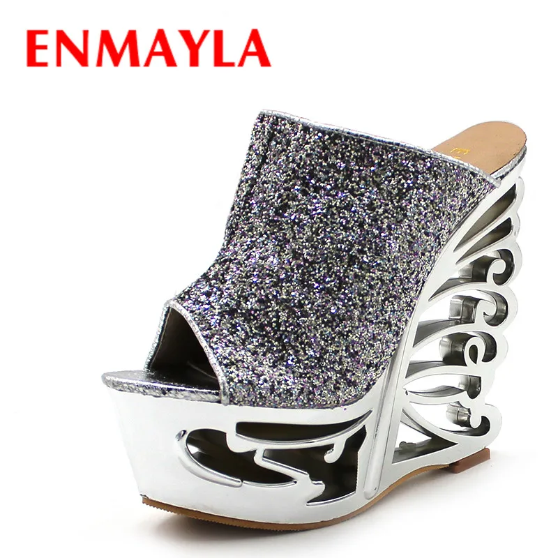 Женские блестящие шлепанцы на высоком каблуке без застежки|fashion slippers|slip on slipperswomen