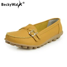 BeckyWalk/Большие размеры 35–44 женская повседневная обувь модная ременная пряжка скольжения на конфеты Цвета Обувь из натуральной кожи на плоской подошве женщина WSH2692