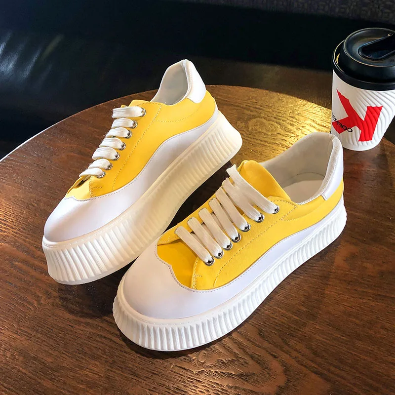 Повседневная парусиновая обувь женские кроссовки на платформе модные толстой