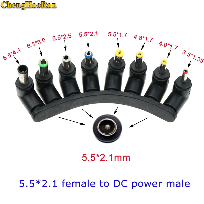 

ChengHaoRan 1set 8 IN 1 Universal Laptop Power Adapter Charger Converter Connector DC Socket 5.5 x 2.1 mm To Plug Male Connector