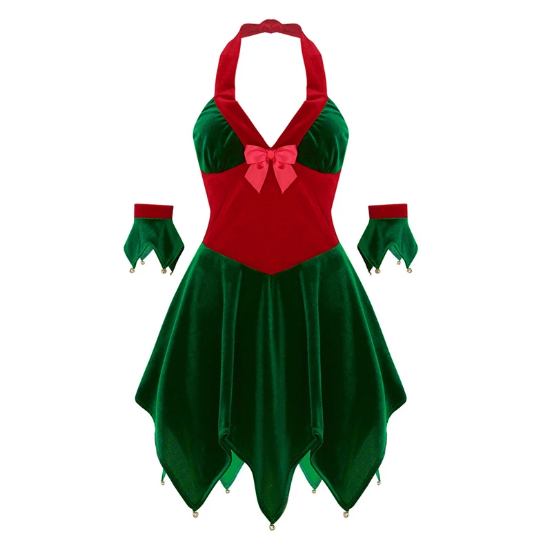 Freebily Women Adult Christmas Costume Soft Velvet Neck Haltered Dress With Arm Cuffs Xmas Elf Cosplay Party Up -Cosplayware Store HTB1SenHX5nrK1Rjy1Xcq6yeDVXan.jpg