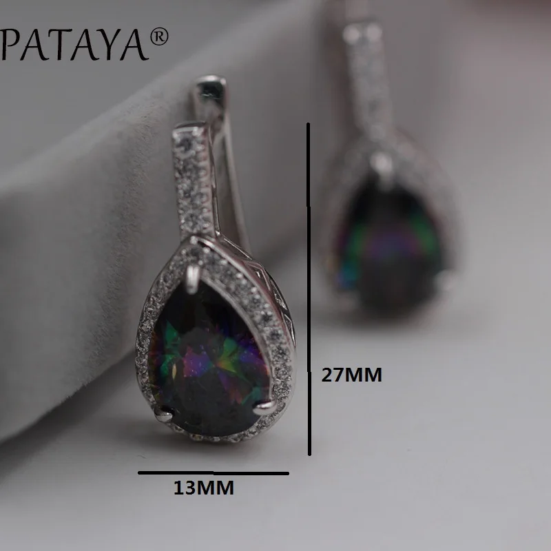 PATAYA New RU Hot True White Gold Dangle Earrings Oval Natural Zircon Earrings Women AB Multicolor Wedding Fine India Jewelry - Image 4