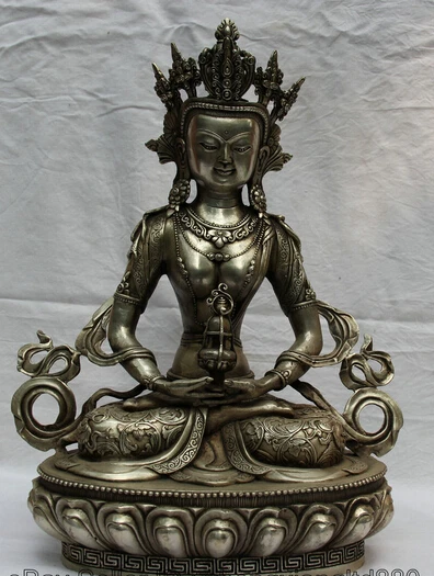 

JP S0524 15" Tibet Buddhism Silver Seat Amitayus longevity God Goddess Buddha Statue (B0328)